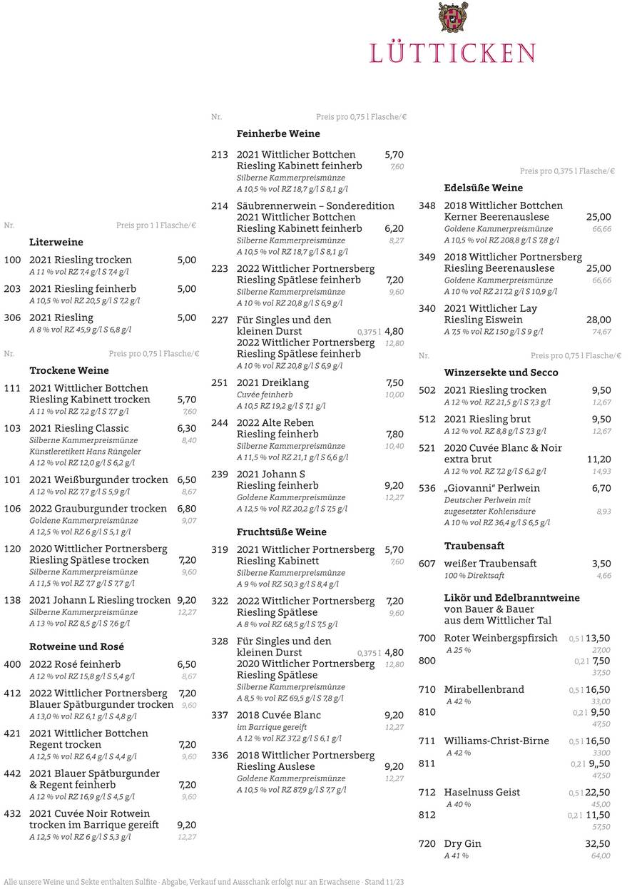 Weinliste zum Ausdrucken (PDF)